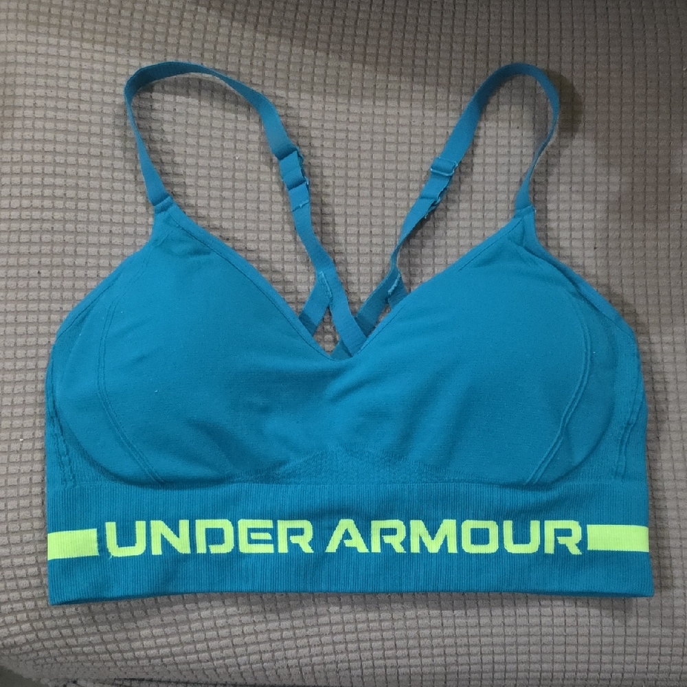 Under Armour Dark Green / TealSeamless Sports Bra with Neon Logo